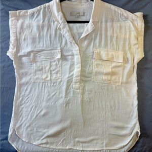LOFT Women's Cream Half Button Down Shirt